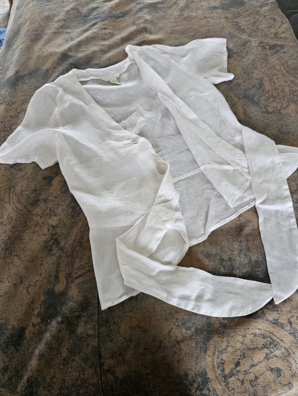 Linen H&M 100% White Linen Wrap Top Peplum Blouse Size 2 Coastal Minimalist